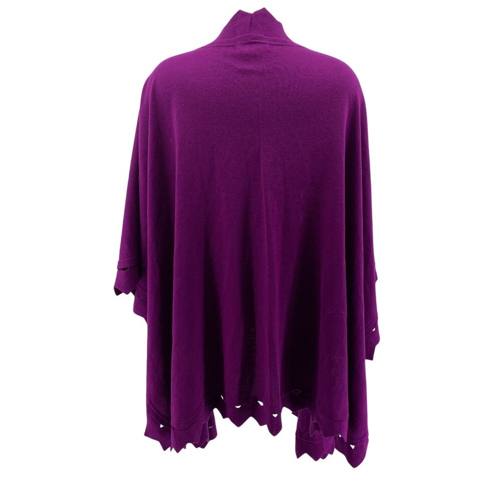 Windsmoor cape shawl one size wool blend purple zig zag cutouts - Picture 3 of 8